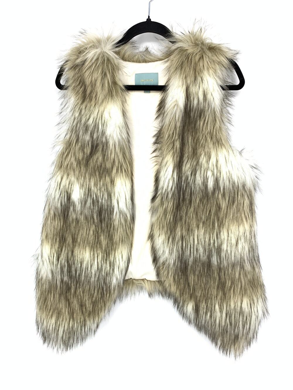 Urban Outfitters Skies Are Blue Women's Sz Small Fur Vest Open Front Brown Cream